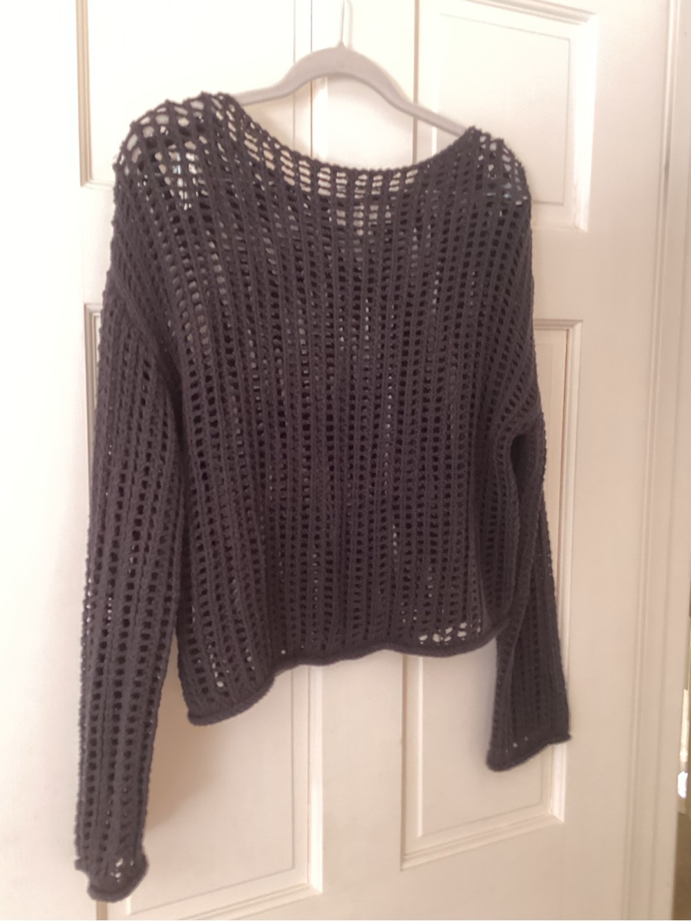 LOFT Open-Knit Scoop Neck Sweater in Charcoal